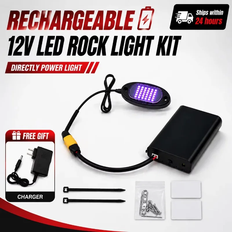 12V Rechargeable Battery Powered LED 36 Rock Lights Kit Plug&Play System for ATV UTV Dirt Bike Motorcycle Off Road