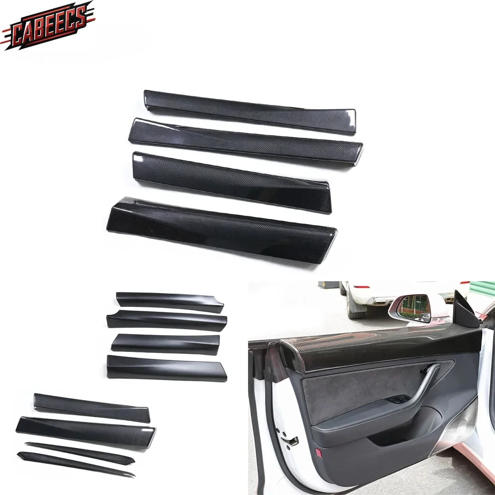 

For Tesla Model 3 2016-2023 Car Accessories Real Carbon Fiber Door Trim Cover Left Hand Drive Door Side Panel Strip Protector