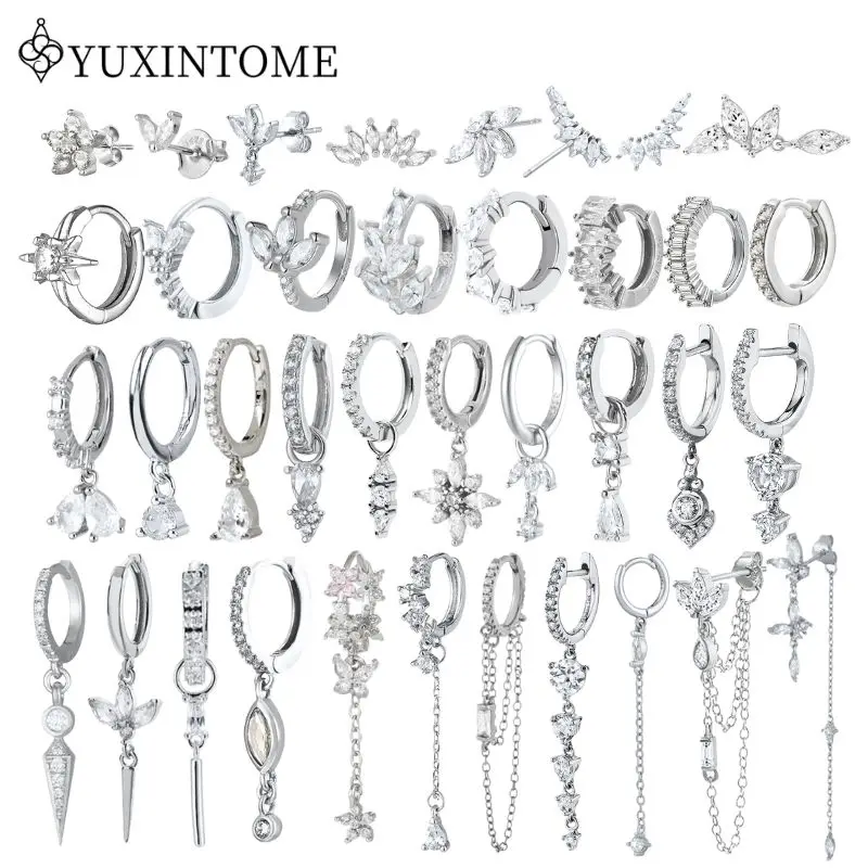 

925 Sterling Silver Ear Needle White Zircon Silver Series Earrings ins Tassel Pendant Hoop Earrings For Women Advanced Jewelry