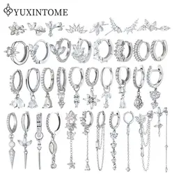 Pendientes de plata de ley 925 con aguja para la oreja, aretes de circonita blanca, serie ins, borla colgante, pendientes de aro para mujer, joyería avanzada