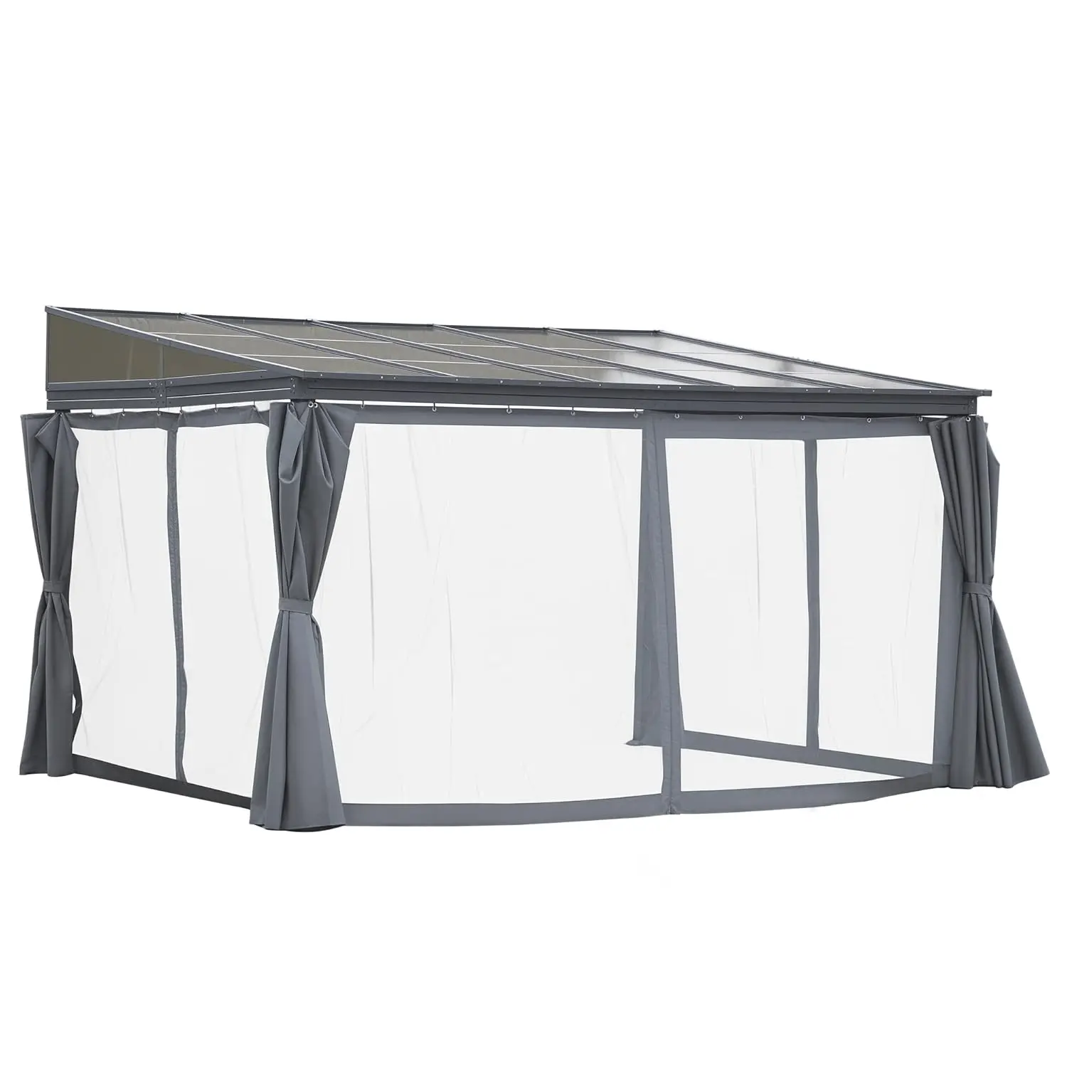 

10x13 Outdoor Patio Gazebo Sloping Polycarbonate Roof Durable Aluminum Frame Netting Curtain Customized