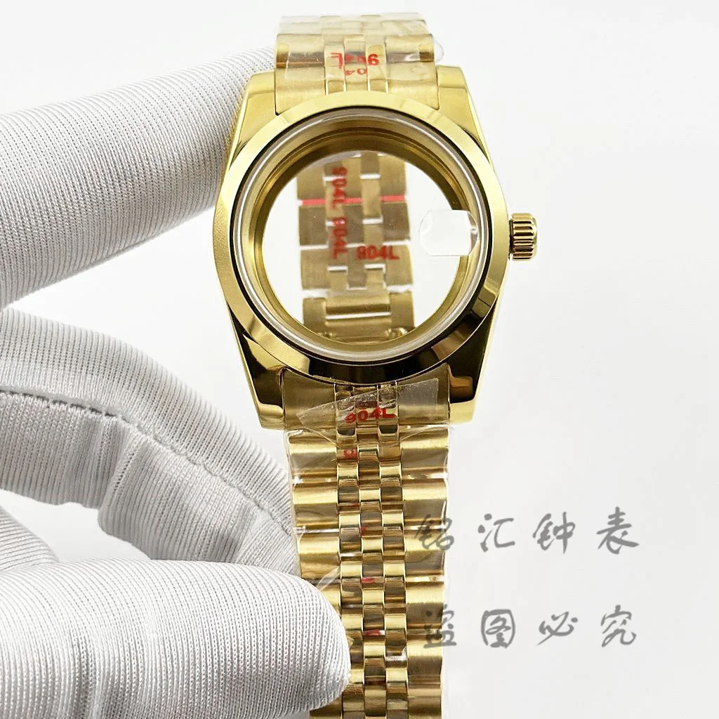 36MM/40MM Sapphire Crystal Gold Watch Case Fit NH34 NH35 NH36 ETA 2824 PT500 Movement Lock Clasp Bracelet 316L Stainless Steel