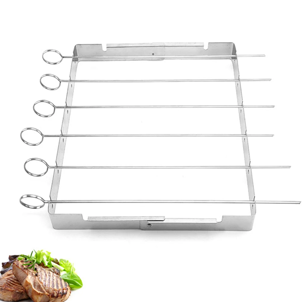 

Portable Stainless Steel Simple Bbq Grill Outdoor Barbecue Accessories for Camping Picnic 6 Skewers Rustproof Warpproof Easy