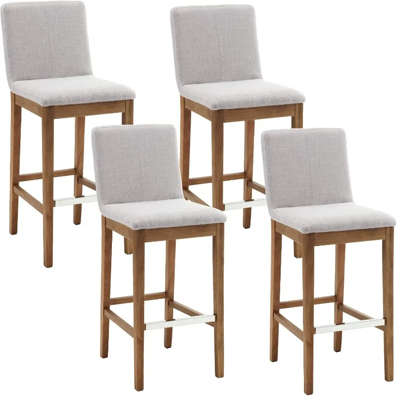 

Bar Stools Set of 4 for Kitchen Island Linen Fabric Upholstered Wood Barstools with Back 30 Inch Mid Century