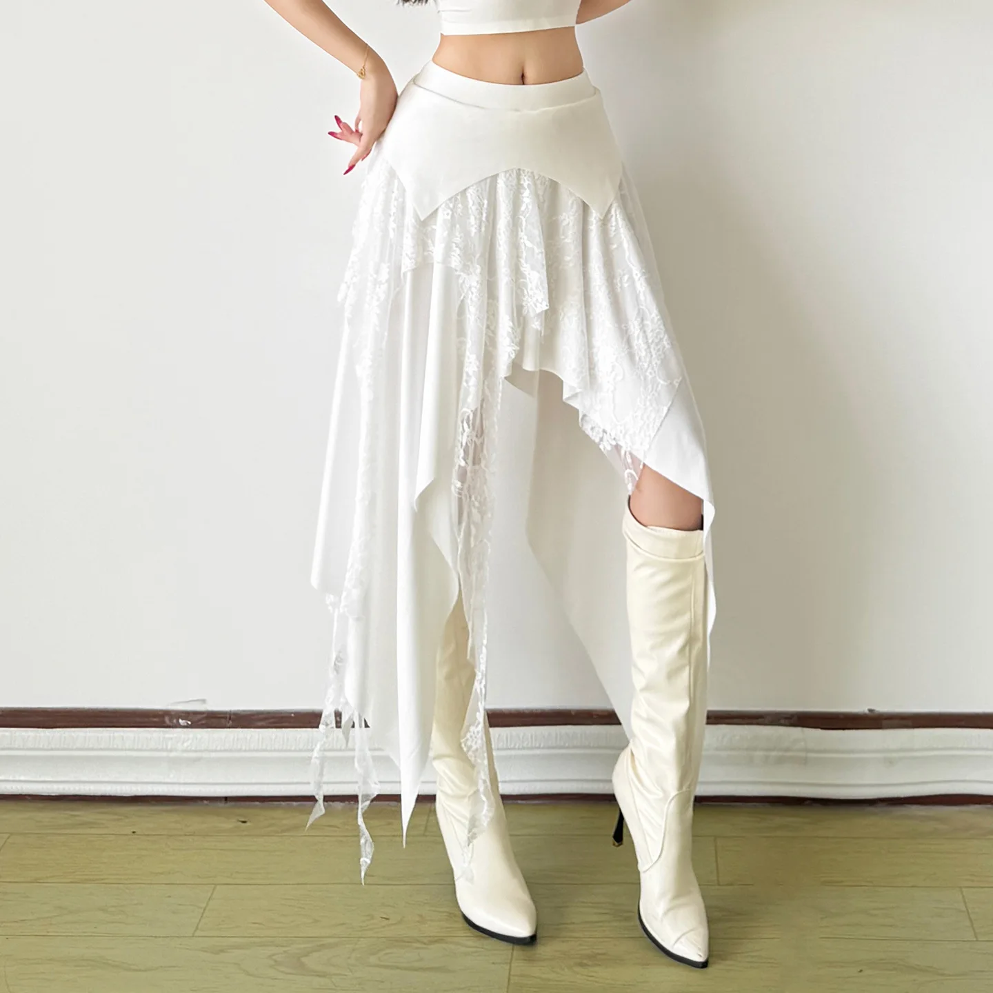 Sexy Skirt Irregular Lace Patchwork Design Spring Summer Skirts for Women Fashion Party Bodycon Mini Skirt