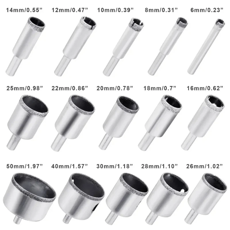 Diamond Hole Saw Drill Bit Tool 6-50mm 15pcs/set Ceramic Porcelain Glass Marble 6/8/10/12/14/16/18/20/22/25/26/28/30/40/50mm