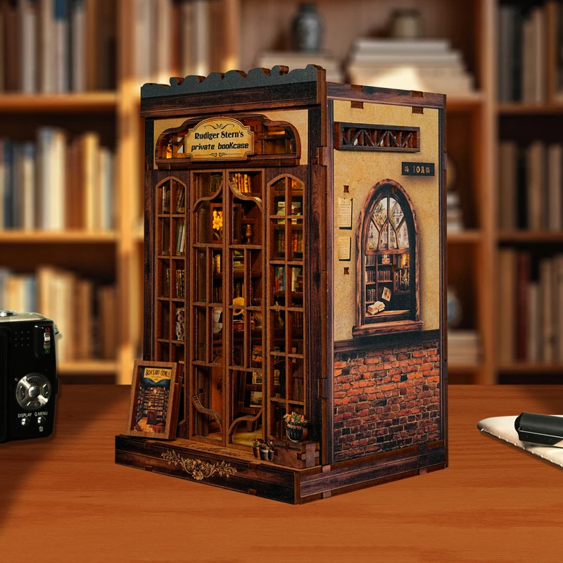 Libreria privata di Rudiger Stern in legno fai-da-te Kit di inserti per scaffali per angoli di libri Kit modello in miniatura Fermalibri per regali di compleanno di amici