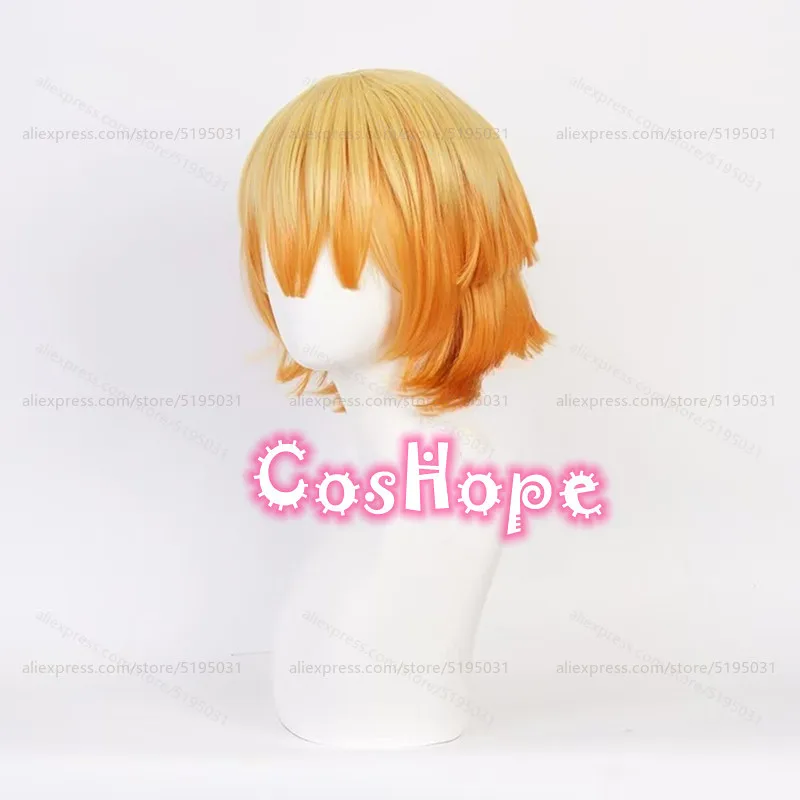 Agatsuma Zenitsu شعر مستعار تأثيري أصفر برتقالي شعر مستعار مختلط أنيمي مقاومة للحرارة بيروكات صناعية لجميع القديسين كرنفال زي الحفلات #3