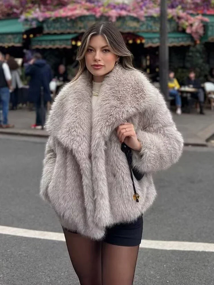 Faux Fur Oversized Coats Women Fashion 2024 Winter Thick Warm Jackets Casual with Pockets Ladies Elegant New Outerwear