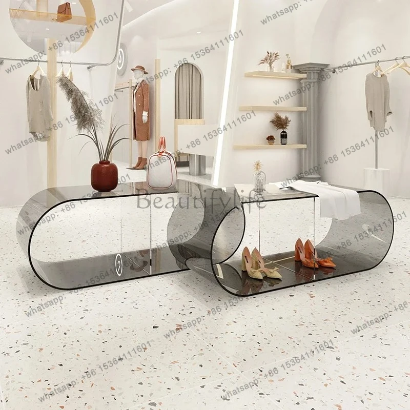 56Clothing store Nakajima Taiwan flowing water table acrylic oval display table creative shoe bag display table