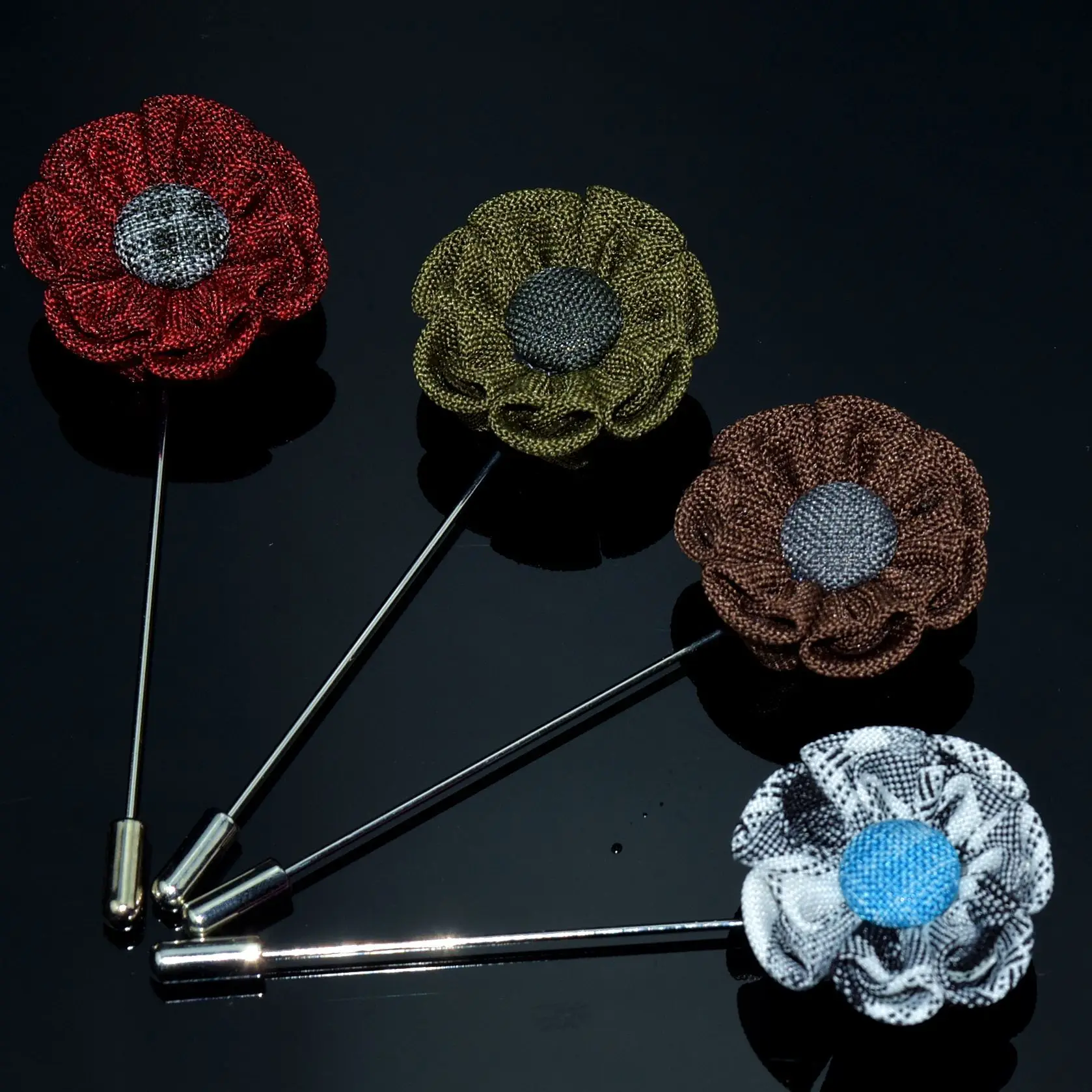 ASLSAW Handmade Men's Brooches Floral Lapel Pin for Men Suit Long Needle Fabric Flower Brooch Pins for Wedding Fashion Jewelry