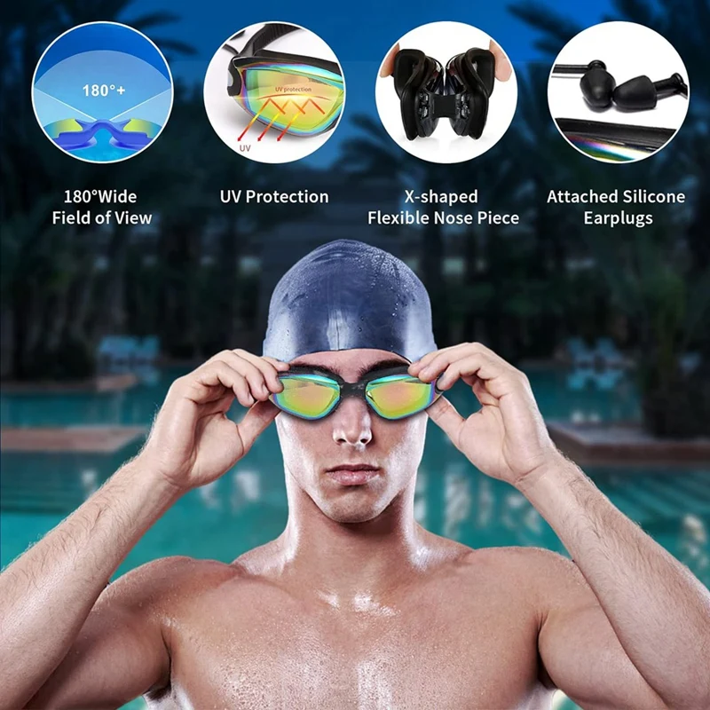 Swimming Goggles With Earplug Design, Waterproof, Fog-Proof, UV-Proof, Suitable For Men, Women And Teenagers