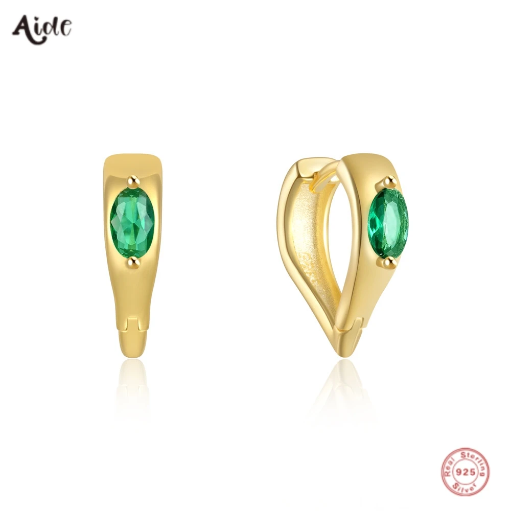 Aide 925 Sterling Silver Green Zircon Hoop Earrings For Women Gold Piercing Glitter Gem Retro Luxury Jewelry Wedding Party Gift