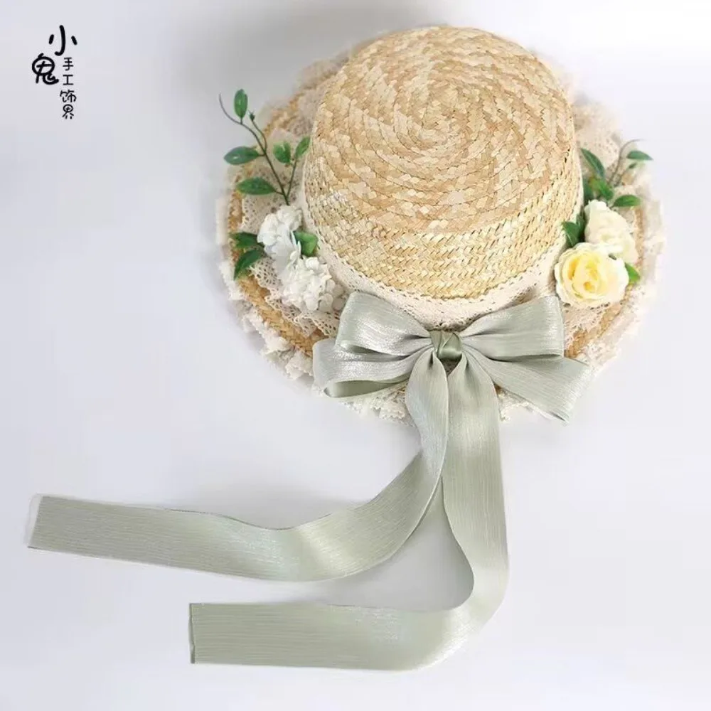 French Pastoral Lolita Straw Hat, Retro Memory Floral Sun Hat, Sweet Soft Girl Style, Lightweight Flower Sun Protection Headwear