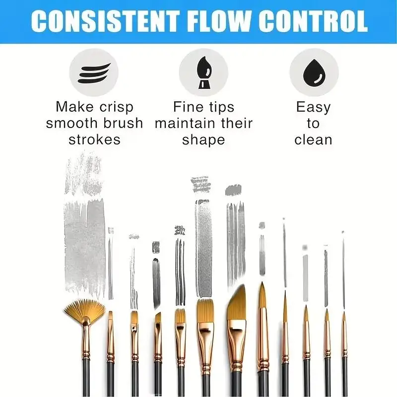 22Pcs Nylon Hair Paint Brush Set Plastic Handle Artist Painting Brushes For Watercolor Acrylic Oil Drawing Art Craft Use