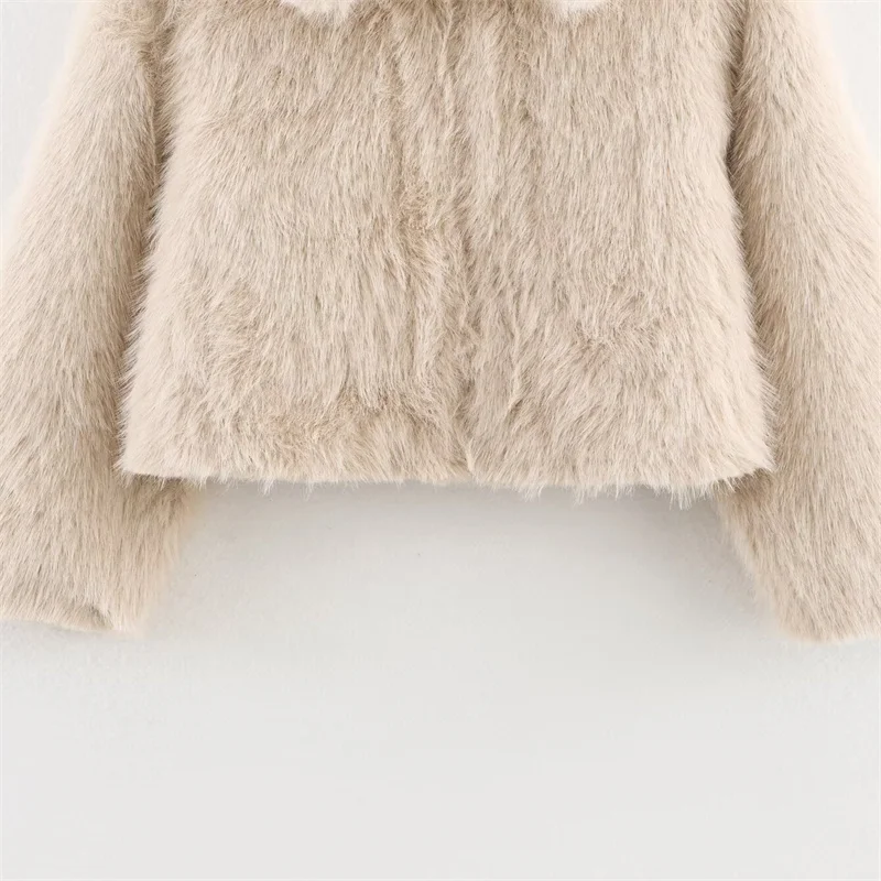 Women's Grey-Brown Faux Fur Jacket 2025 Fall Fashion Trendy Sexy Color Block Warm Outerwear for Ladies