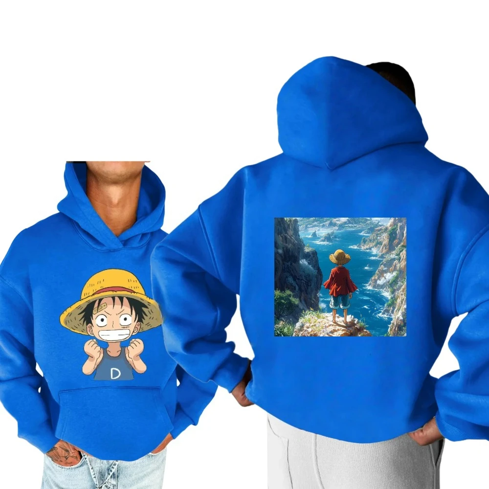 ONE PIECE Stampato Rufy Maglione a maniche lunghe Street Style Nuovo Harajuku Uomini e donne Ins Stesso autunno e inverno Felpa con cappuccio natalizia