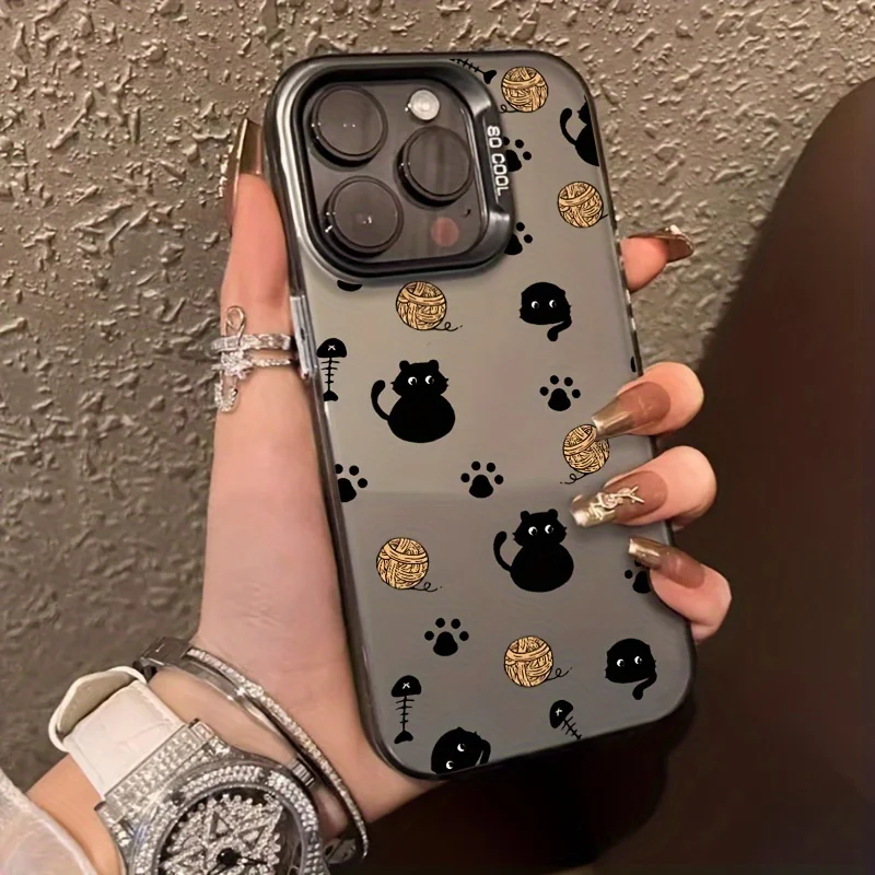 Little cat fish bones wool ball pattern Phone Case Suitable For iPhone 11 13 12 15 Pro Max XR XS Max X 7 8 Plus Shockproof Cover