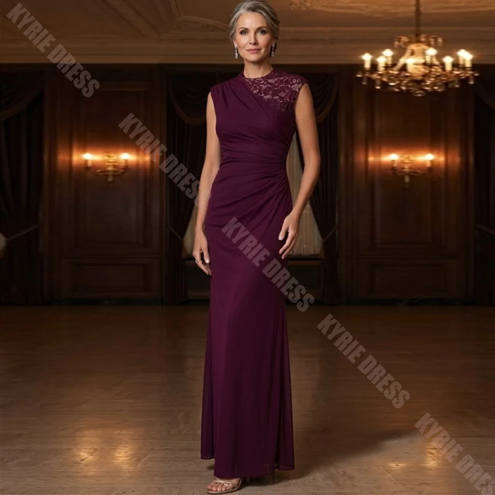 Customized Mother of The Bride Dresses O-neck Sleeveless Lace Applique for Women Wedding Guest Dresses Party Draped Evening Gown