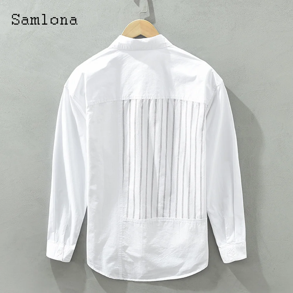 Korean Fashion Shirts Blouse Men Vintage Striped Streetwear 2023 Single Breasted Tops Men's Casual Pocket Shirt blusas hommes