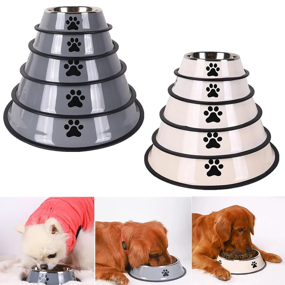 Stainless Steel Paw Print Dog Bowls Feeder Skidproof Anti-ant Shape Cat Dog Bowls Food Accessories Pet Supplies 5 Sizes 애완동물 그릇