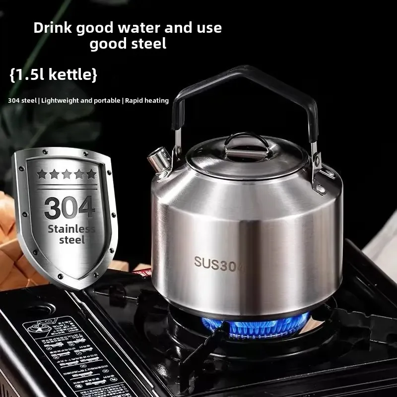 Portable 304 Stainless Steel Outdoor Water Boiling Tea Brewing Camping Equipment Wilderness Survival Gear Cooking Kettle