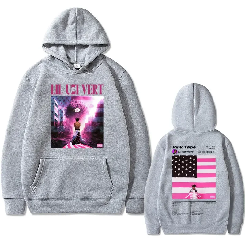 Sudadera con capucha de rapero de Hip Hop Lil Uzi Vert para hombre, Sudadera con capucha con gráfico de cinta rosa, Sudadera con capucha de Rap de gran tamaño, nuevo álbum de música, moda masculina, 2023