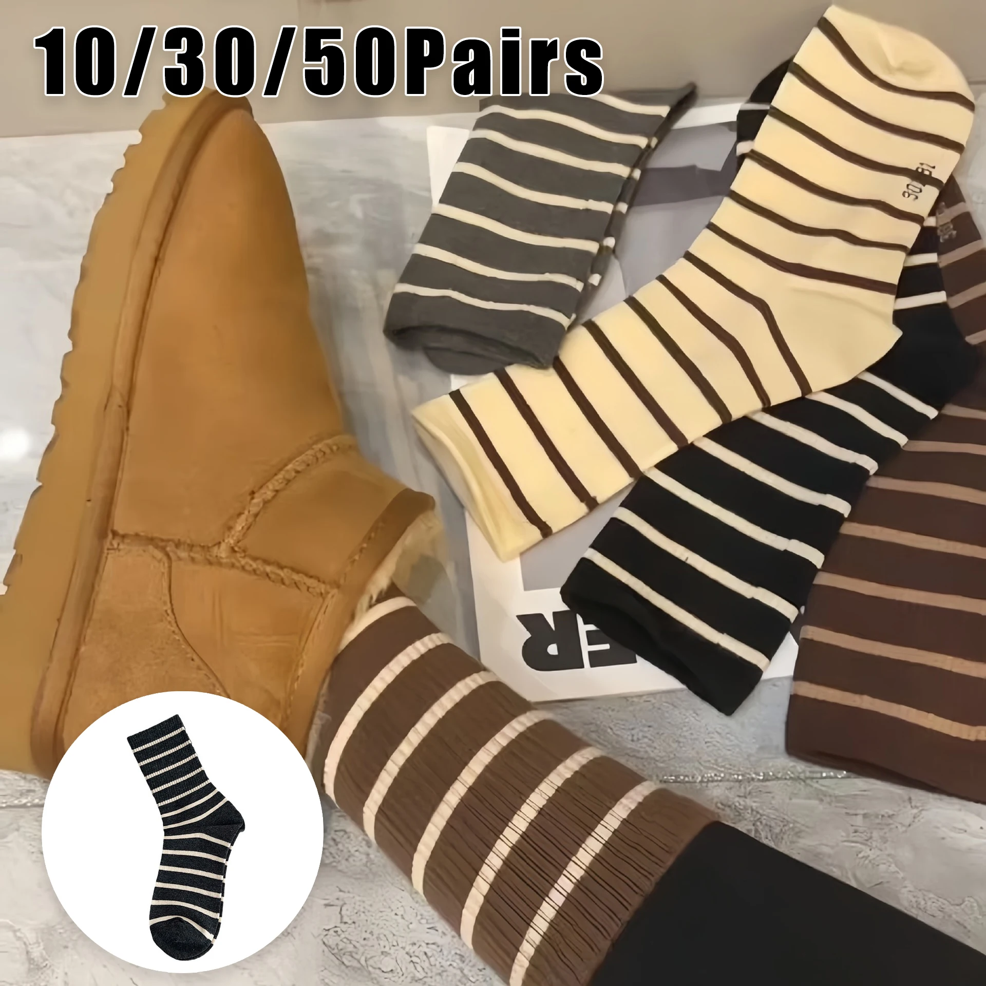 

Unisex Fall Winter High Knee Striped Socks Black White Couple Matching His Hers Retro College Preppy Stylish Thigh Long Socks