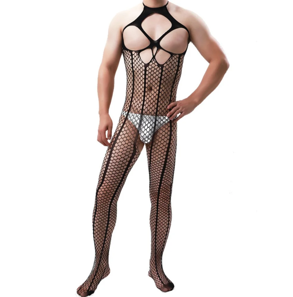 

Men's Sexy Muscle Bodysuit Fun Clothing Backless Fishnet Sleepwear Exposing Chest And Back Small Net Design for Men