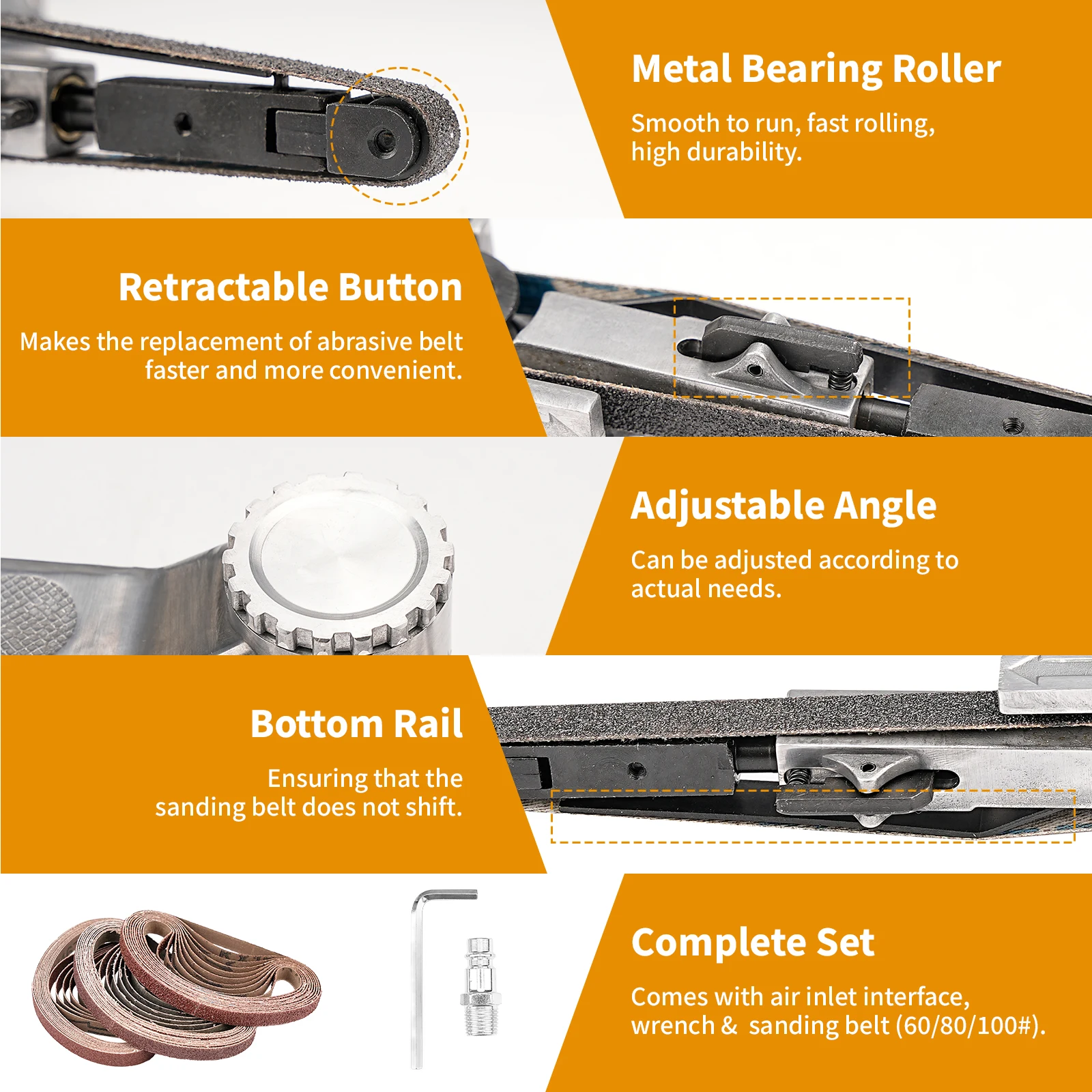 SIFANG-Pneumatic Air Belt Sander, 3 Sanding Belts Set, Air Compressor, Grinding, Polishing, Pneumatic Tool