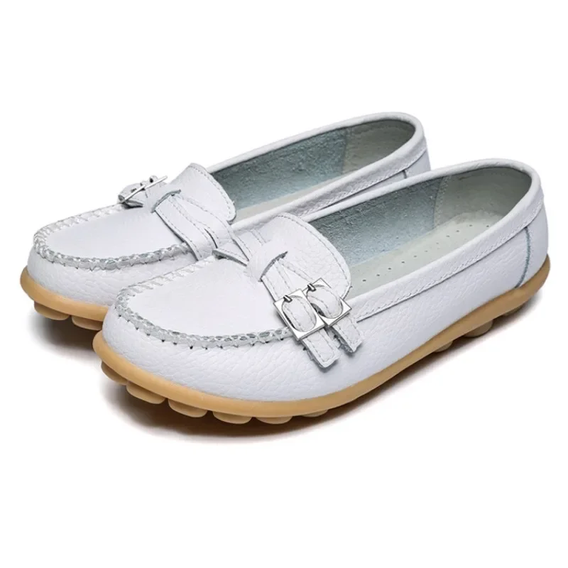 New Autumn Adult Version with Rubber Sole Soft Little White Shoe Slip-on Loafers with Pebble Shoes Women Leather Flat Nurse Shoe view 6