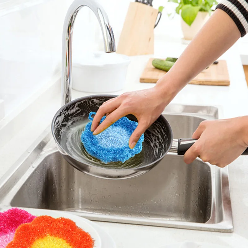 Flower Shaped Dish itchen Tool Bowls Pan Washing Cleaning Cloth Scouring Tableware WashScrubber Sponge Non-scratch Cute Home K