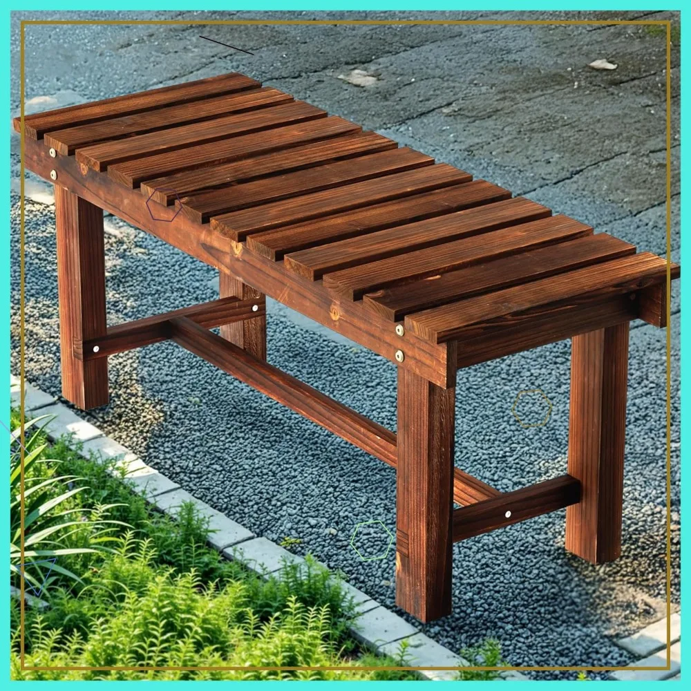 35,5-дюймовая деревянная скамейка для улицы, устойчивое к атмосферным воздействиям сиденье для патио для сада, лужайки на заднем дворе, карбонизированный коричневый цвет