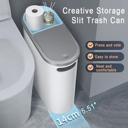 10L Large Press-Type Bathroom Trash Can - Space-Saving Gap Design, Sleek Garbage Bin with Lid - Essential Home Cleaning Tool