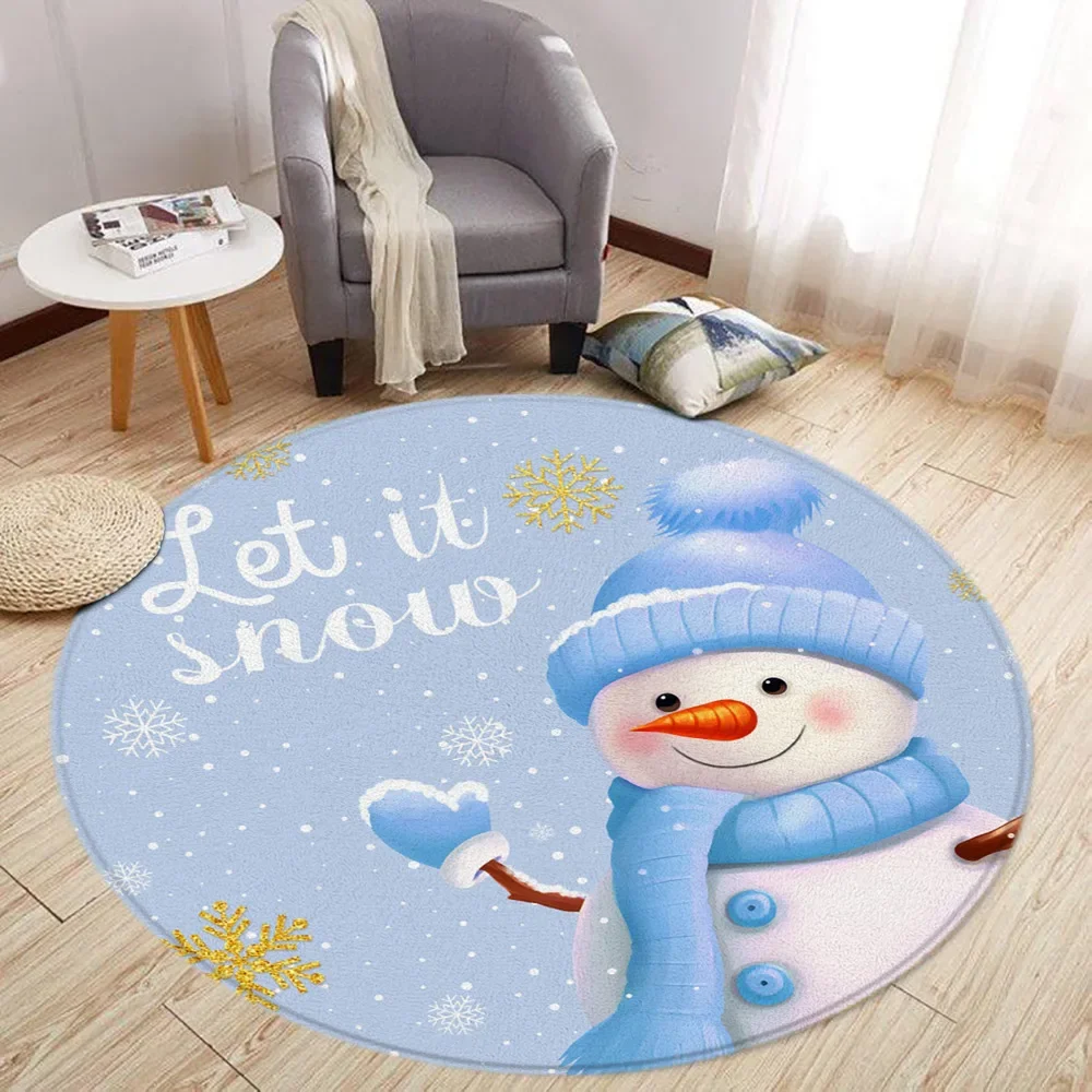 

Christmas Round Rug Living Room Decoration Christmas Gift Snowman Print Bedroom Rug Home Floor Mats Washable Leisure Rugs