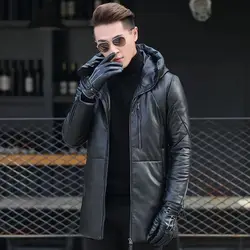 Winter Genuine Leather Hooded Down Jacket Men High Quality Thicken Puffer Jacket Men Luxury Duck Puffer Coat Sheepskin Coat Male