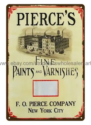 1910s Pierce's Fine Paints and Varnishes metal tin sign garage accessories