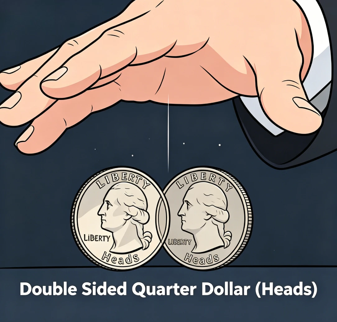 Moneda Mágica de Doble Cara (Cabezas) de un Cuarto de Dólar, Truco de Magia de Cabezas en Ambos Lados, Magia de Cerca, Ilusión Callejera, Gimmick, Accesorios de Magia