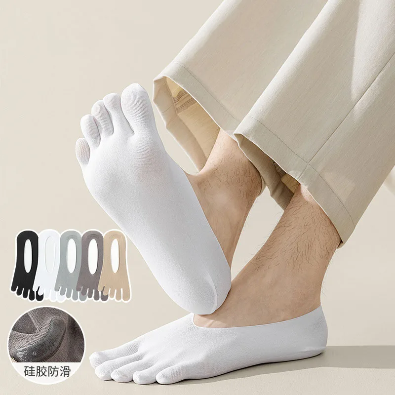 Man Socks with Fingers Summer Ultra-thin Breathable Invisible Toe Socks Low Mouth Elastic Men Ankle Sock Silicone Non-slip Socks