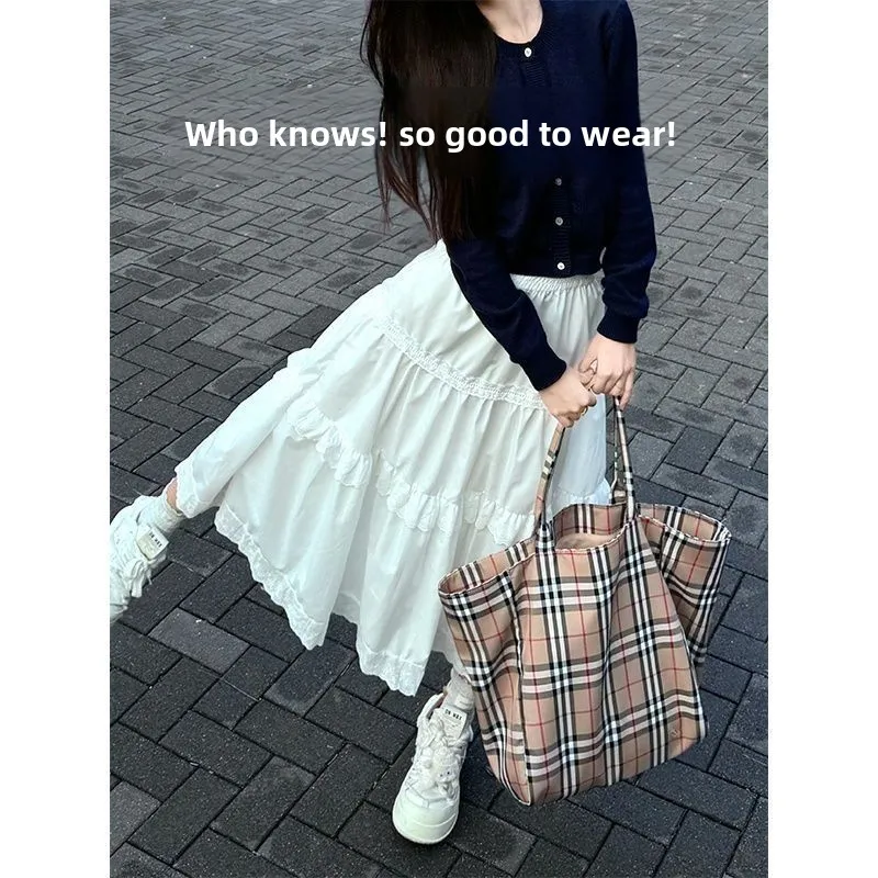 

Юбка-трапеция с высокой талией, кружевная, утягивающая, милая, многоярусная, из полиэстера, для повседневной носки, в корейском стиле, для работы и отдыха