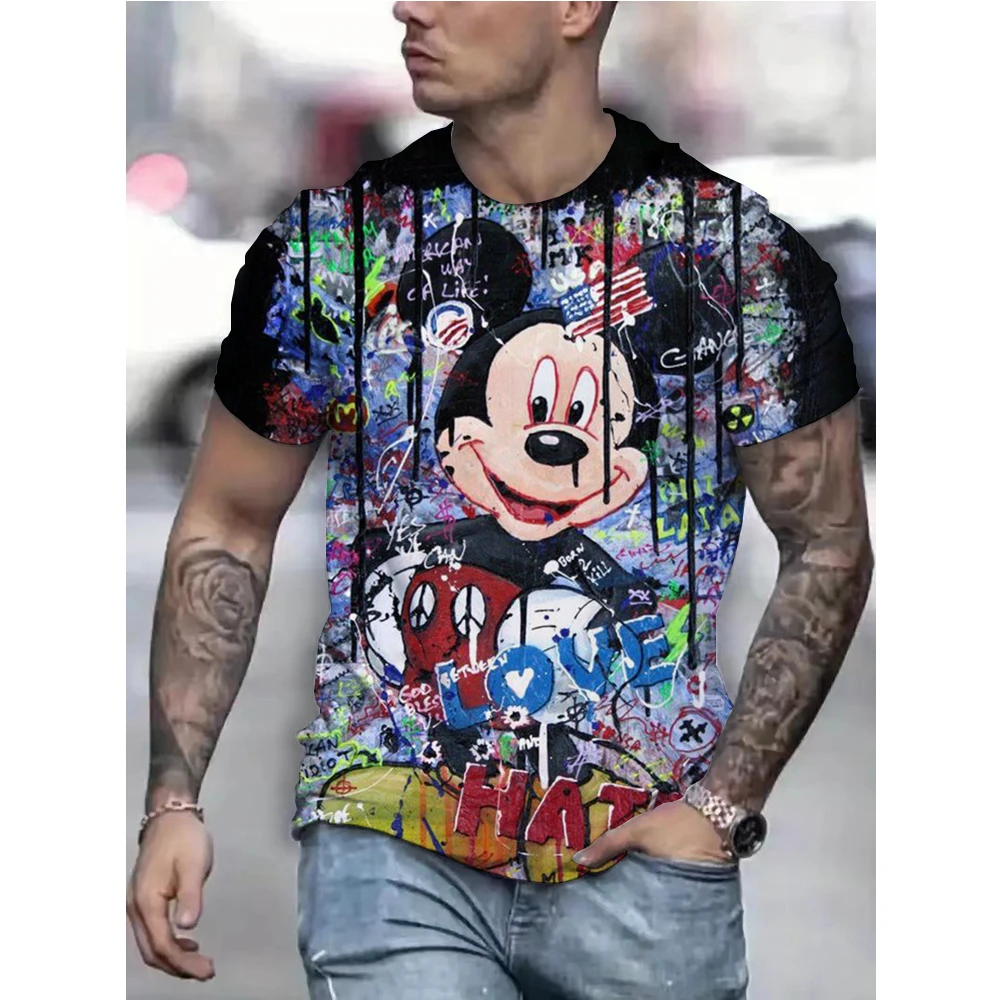 Disney T-Shirts Disney Men's Casual Mickey Donald Goofy Be Yourself Cartoon Print Regular Short Sleeve Slight Stretch Crew Neck