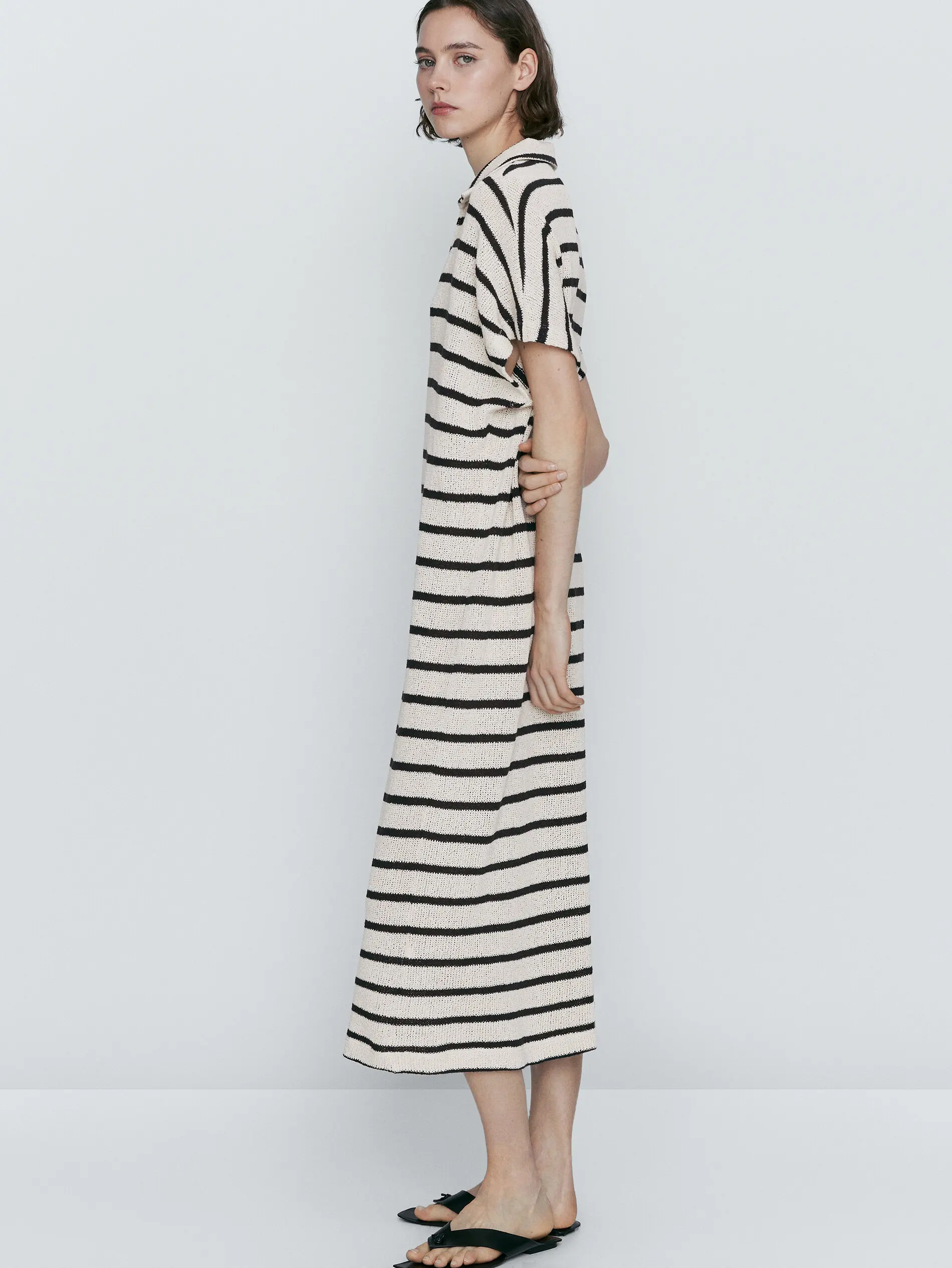 Ethereal MD 2024  autumn new style of Cotton blend casual striped POLO neck long dress