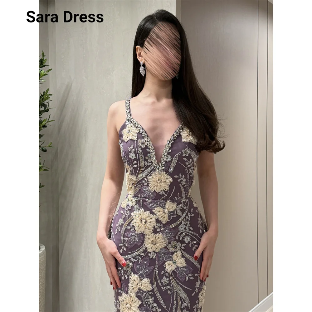 Sara Custom Lace Purple Spaghetti Straps Fishtail Chic Wedding Evening Dress for Event Women's Ball Gown Dresses Long Prom Dress
