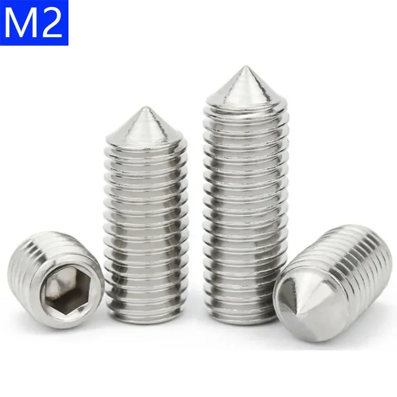 M2 304 스테인리스 스틸 그럽 스크류 콘 포인트 헥스 소켓 세트 스크류 볼트 DIN 914
