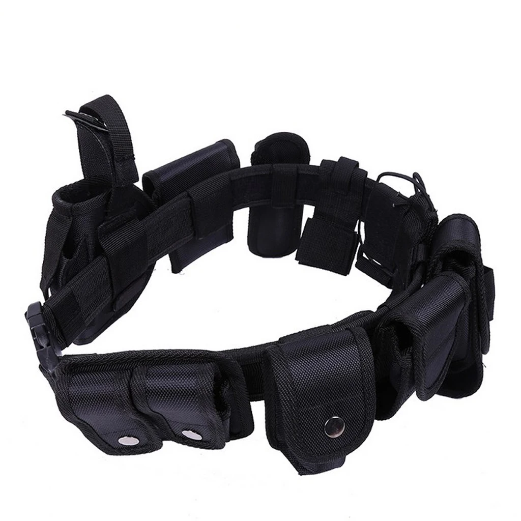 Police Guard Tactical Belt Buckles Black 9 Pouches Utility Security System