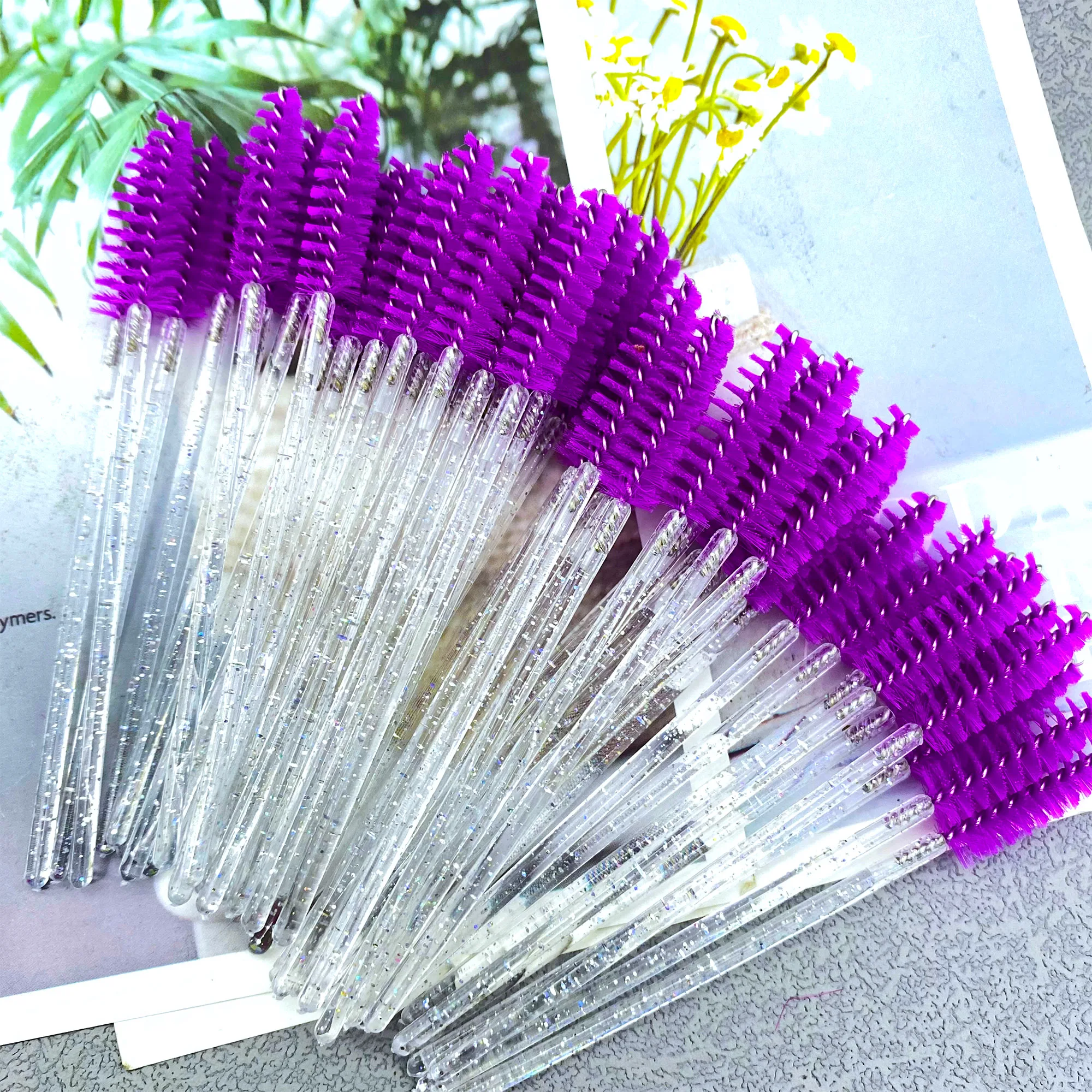 50 Stuks Make-Up Kwasten Wegwerp Kristal Wenkbrauw Borstel Diamant Handvat Mascara Wand Applicator Wimpers Wimper Extension Gereedschap