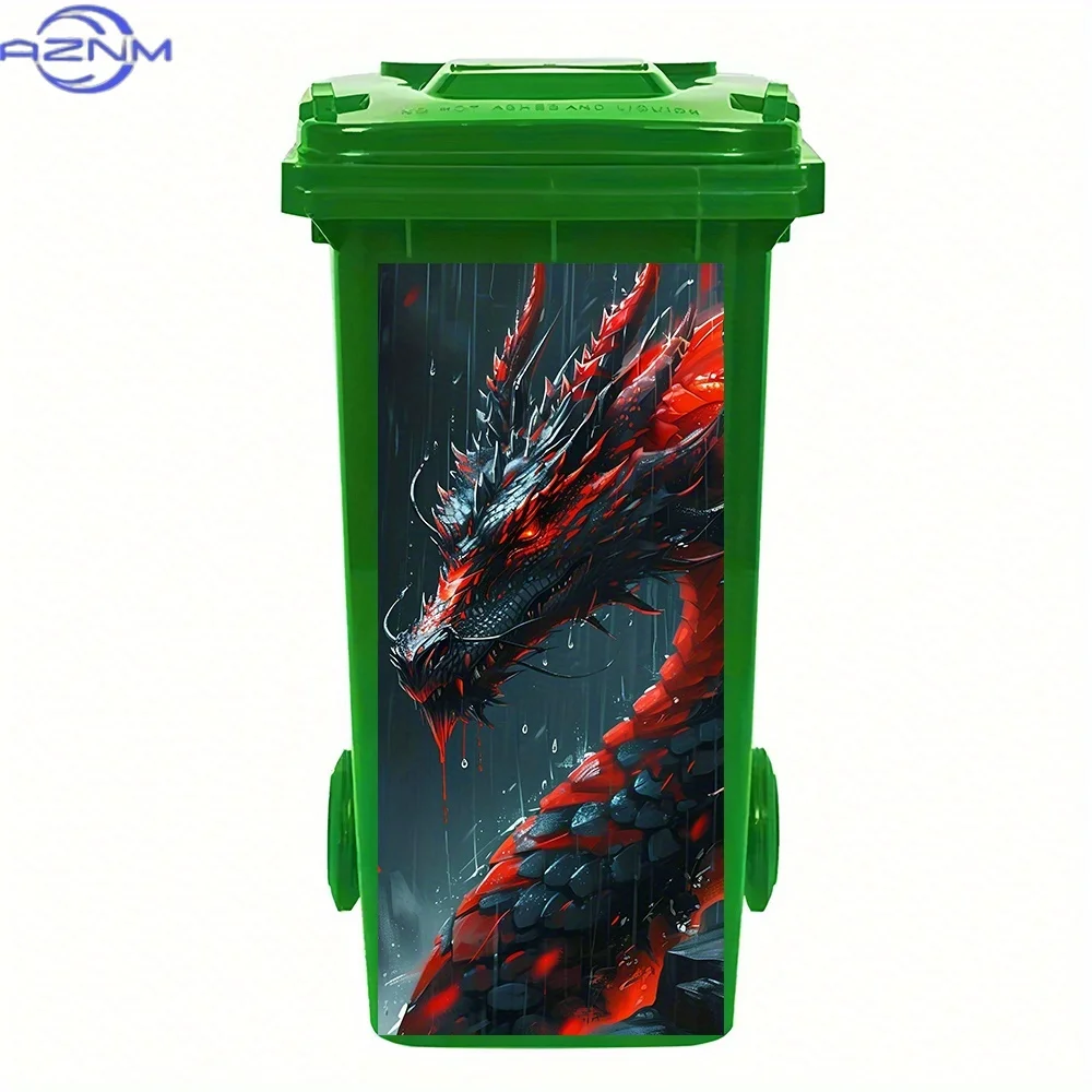 1pc of a Striking Blood Rain Fierce Dragon Sticker for Trash Cans – Waterproof, Easily Removable Adhesive, Featuring a Dramati