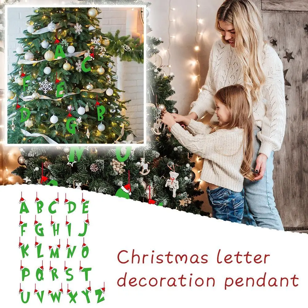 Christmas Creative 26 Lettersdecorative Pendants Double Side Printed Christmas Tree Letters Home Party Gifts For Home Car