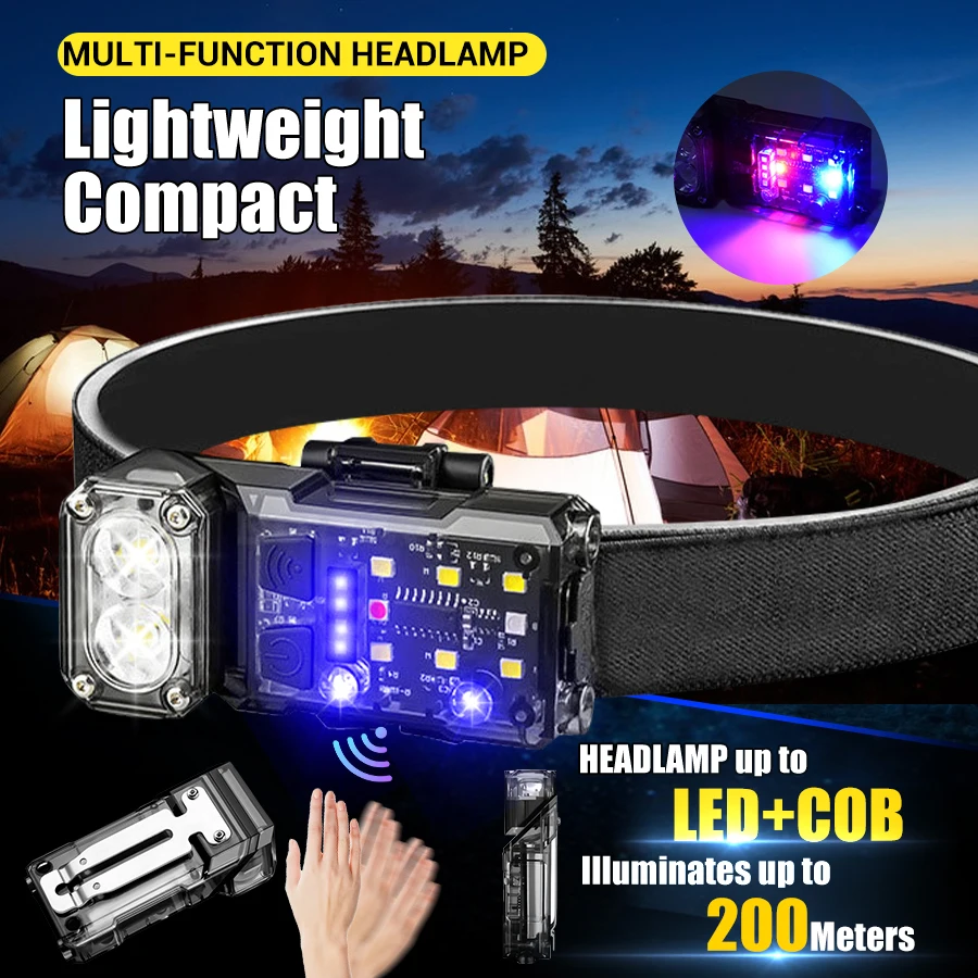 

Multifunctional Induction LED Headlamp USB Rechargeable Head Flashlight with Clip Tail Magnet Work Light Camping Fishing Lantern
