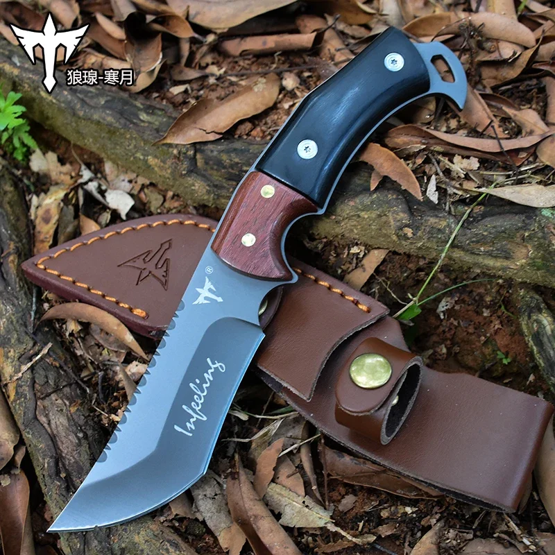 wolf Small Straight Knife Fruit Knife Portable Outdoor survival knife black handle Camping Hunting Hike collection gifts